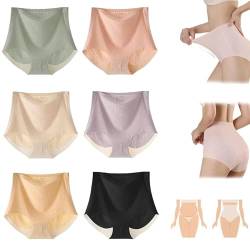 HUGGINS Fresh Seamless High Waist Butt Lift Panties, Butt Lifting Panties, High Waist Ice Silk Seamless Shaping Panties, Seamless Butt Lifter Panties (6 pcs-A,L) von HUGGINS