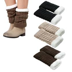 HUGGINS Women'S Boot Socks Winter Warm Ribbed Knit Leg Warmers, Knitted Thickened Wool Kneepads, Winter Warm Rib Knit Y Leg Warmers, Knitted Boot Collar Thermal Socks (3 Pairs-B,One Size) von HUGGINS