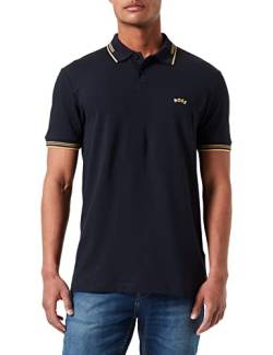 BOSS Herren Paul Curved Slim-Fit Poloshirt aus Stretch-Baumwolle mit geschwungenem Logo Dunkelblau L von HUGO BOSS