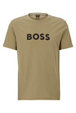 BOSS Herren T-Shirt RN T-Shirt aus Baumwolle mit kontrastfarbenem Logo Hellgrün XL von HUGO BOSS
