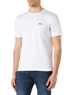 BOSS Herren Tee Curved T-Shirt aus Bio-Baumwolle mit Rundhalsausschnitt und geschwungenem Logo Weiß M von HUGO BOSS