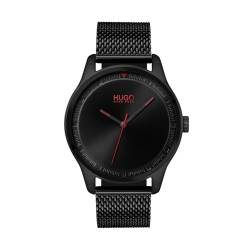 HUGO Analog Quarzuhr für Herren mit Schwarzes Edelstahl-Mesh-Gliederarmband - 1530044 von HUGO