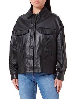 HUGO Damen Black Leather Jacket, Schwarz, L EU von HUGO