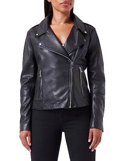 HUGO Damen Black Leather Jacket, Schwarz, XL EU von HUGO