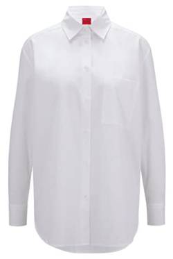 HUGO Damen Elodina Oversized Bluse aus Baumwolle mit handgeschriebenem Logo Weiß 42 von HUGO