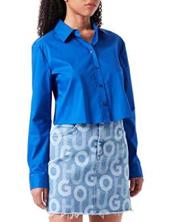 HUGO Damen Etuis Regular-Fit Bluse aus Stretch-Baumwolle in Cropped-Länge Blau 40 von HUGO