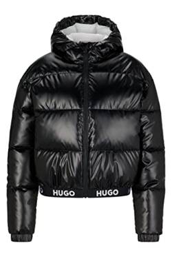 HUGO Damen Faryne-1 Regular-Fit Jacke mit Kapuze und Logo am Bund Schwarz M von HUGO