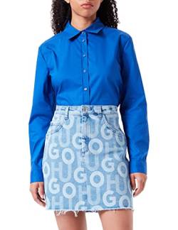 HUGO Damen Garla Regular-Fit Minirock aus blauem Denim mit Logo-Print Blau M von HUGO