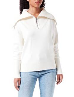 HUGO Damen Sajit Relaxed-Fit Troyer-Pullover mit Stack-Logo Weiß M von HUGO