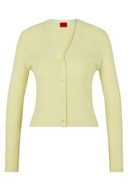 HUGO Damen Sarmeeny Slim-Fit Strickjacke aus Bio-Baumwolle mit Wolle und Kaschmir Hellgelb L von HUGO