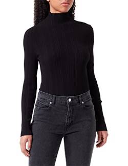 HUGO Damen Sharimy Slim-Fit Pullover mit Stehkragen und gerippten Details Schwarz L von HUGO