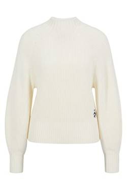 HUGO Damen Sorgana Pullover aus Bio-Baumwolle mit Stack-Logo-Badge Weiß XL von HUGO