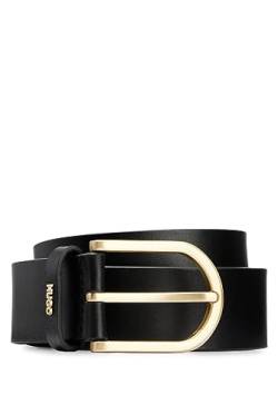 HUGO Damen Zoey Belt 3,5cm Ledergürtel mit Dornschließe und goldfarbenem Logo Schwarz 70 von HUGO