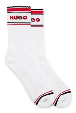 HUGO Herren 2P QS VARSITY CC Zweier-Pack kurze Socken mit Streifen und Logo Weiß 35-38 von HUGO