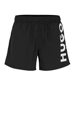 HUGO Herren ABAS Kontrast-Logo Badeshorts aus recyceltem Material, Schwarz, XL von HUGO