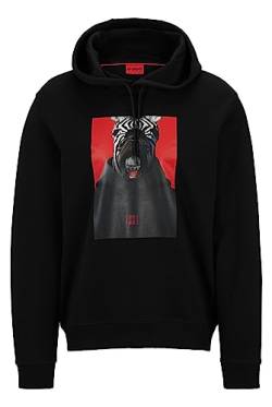 HUGO Herren Debras Hoodie aus Baumwoll-French-Terry mit Grafik-Print Schwarz XL von HUGO