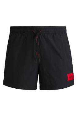 HUGO Herren Dominica Schnell trocknende Badeshorts mit rotem Logo-Etikett Schwarz XL von HUGO