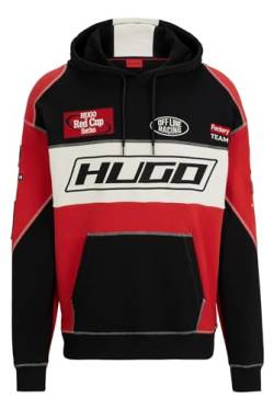 HUGO Herren Dussels Hoodie aus Baumwolle im Colour-Block-Design mit Details im Rennsport-Stil Hellrosa XL von HUGO