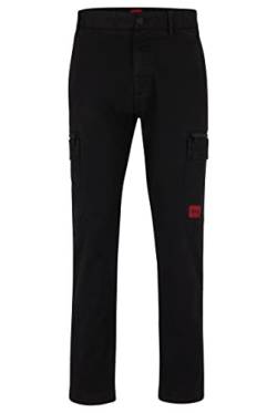 HUGO Herren Glian231D Slim-Fit Cargohose mit rotem Logo-Label Schwarz 46 von HUGO