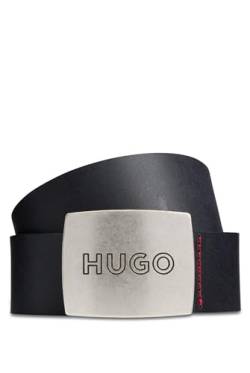 HUGO Herren Gro Sz35 Ledergürtel mit Logo auf der Koppelschließe Schwarz 90 von HUGO