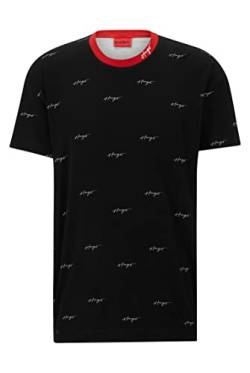 HUGO Herren Handwritten T-Shirt Pyjama-Shirt aus Bio-Baumwolle mit handgeschriebenen Logos Schwarz M von HUGO