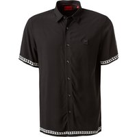 HUGO Herren Kurzarmhemd schwarz Viskose Straight Fit von HUGO