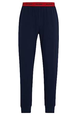 HUGO Herren Linked Pants Pyjama-Hose aus elastischem Baumwoll-Jersey mit Logos am Bund Dunkelblau L von HUGO
