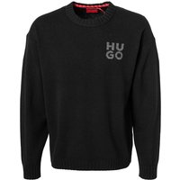 HUGO Herren Pullover schwarz Schurwolle unifarben von HUGO