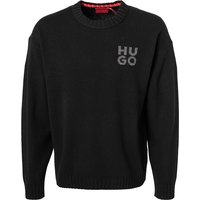 HUGO Herren Pullover schwarz Schurwolle unifarben von HUGO