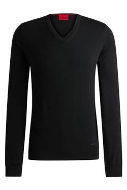 HUGO Herren San Vredo-M Regular-Fit Pullover aus Schurwolle mit V-Ausschnitt Schwarz S von HUGO