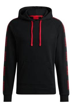 HUGO Herren Sporty Logo Hoodie Relaxed-Fit Hoodie aus Bio-Baumwolle mit Logo-Tape Schwarz XL von HUGO