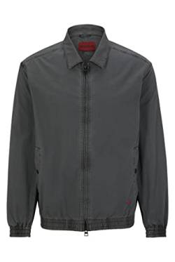 HUGO Herren Uver232D1 Regular-Fit Jacke aus Panama-Baumwolle mit rotem Logo Dunkelgrau 52 von HUGO
