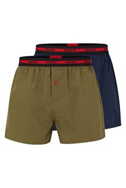 HUGO Herren Woven Boxer TWINPACK Zweier-Pack Boxershorts aus Baumwolle mit Logo am Bund Dunkelgrün L von HUGO