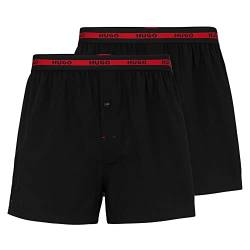 HUGO Herren Woven Boxer TWINPACK Zweier-Pack Boxershorts aus Baumwolle mit Logo am Bund Schwarz S von HUGO