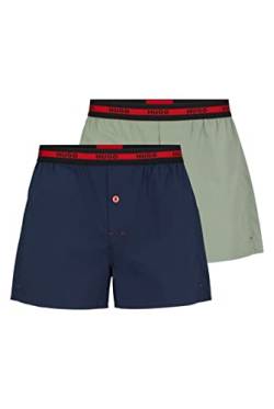 HUGO Herren Woven Boxer TWINPACK Zweier-Pack Boxershorts aus Baumwolle mit Logos am Bund Hellgrün XL von HUGO