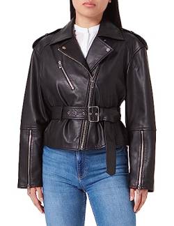 HUGO Women's Laya Leather-Jacket, Black1, XXL von HUGO