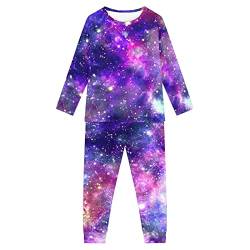 HUGS IDEA 2-teiliges Kinder-Pyjama-Set mit Rundhalsausschnitt, langärmeliges T-Shirt mit Lounge-Hose für Jungen und Mädchen, Pink Galaxy, 11-12 Jahre von HUGS IDEA