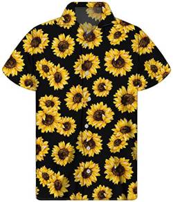 HUGS IDEA Aloha-Hawaii-Hemd für Herren, mit Sonnenblumen-Aufdruck, lässige Bluse Gr. XX-Small, Sonnenblumen 1 von HUGS IDEA