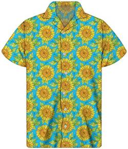 HUGS IDEA Aloha-Hawaii-Hemd für Herren, mit Sonnenblumen-Aufdruck, lässige Bluse Gr. XX-Small, Sonnenblumen 8 von HUGS IDEA