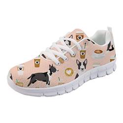 HUGS IDEA Frauen Niedliche Laufschuhe Boston Terrier Paw Pattern Leichtes Atmungsaktives Walking Tennis Schuhe -EU Größe 36 von HUGS IDEA