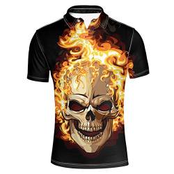 HUGS IDEA Herren Poloshirt Fire Skull T-Shirts Kurzarm Gr. 56, Feuerschädel 4 von HUGS IDEA