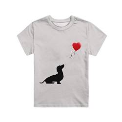 HUGS IDEA Jungen Mädchen Kurzarm T-Shirts O-Neck Pullover Tops Outdoor Casual Kinderkleidung 3-16 Jahre Gr. 9-10 Jahre, Dackel-Herzballon von HUGS IDEA