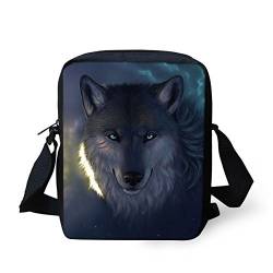 HUGS IDEA Kleine Umhängetasche für Damen, Denim, mit Katzen- und Hundemotiv, Cooler Wolf, Small von HUGS IDEA