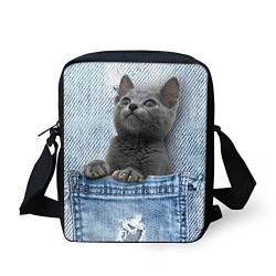 HUGS IDEA Kleine Umhängetasche für Damen, Denim, mit Katzen- und Hundemotiv, Pocket Pet 5, Small von HUGS IDEA