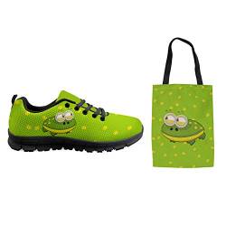 HUGS IDEA Mode Cartoon Frosch Grün Leichte Schaum Flats Sport Laufschuhe Canvas Bag Set Fitness Jogging Schuhe EU 43 von HUGS IDEA