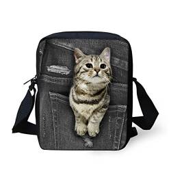 HUGS IDEA Nette Frauen Denim Katze Hund Gedruckt Kleine Umhängetasche Mini Schulter Handtaschen, Pocket Pet 6, Small von HUGS IDEA