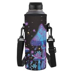 HUGS IDEA Wasserflaschenhalter Tragetasche mit verstellbarem Schultergurt für Reisen Wandern Sport, Blaue Pilzschnecke, L, Taschen-Organizer von HUGS IDEA