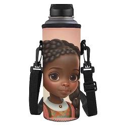HUIACONG African Black Girl Wasserflaschenträger, isoliert, Neopren, Wasserflaschenhalter mit verstellbarem Schultergurt, Wasserflaschenhülle von HUIACONG