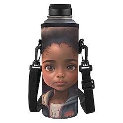 HUIACONG African Preppy Girl Wasserflasche Tragetasche mit verstellbarem Schultergurt, 907 ml / 680 ml, Neopren-Wasserflaschenhalter für Wandern, Reisen, Laufen von HUIACONG