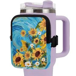 HUIACONG Art Starry Sunflower Wasserflasche Tasche mit Gurt Sport Wasserflasche Zubehör Reißverschluss für 1,2 l Stanley Tumbler Tasche für Frauen Mädchen Jungen Laufen Handgelenktasche von HUIACONG